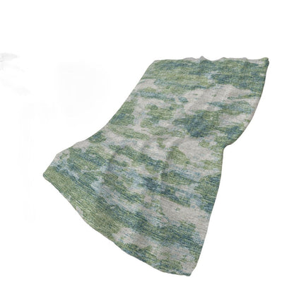 50" X 70" Green Teal And Beige Abstract Polyester Woven Plush Throw Blanket
