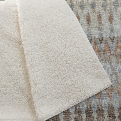 50" X 70" Chocolate Beige And Blue Geometric Polyester Woven Plush Throw Blanket