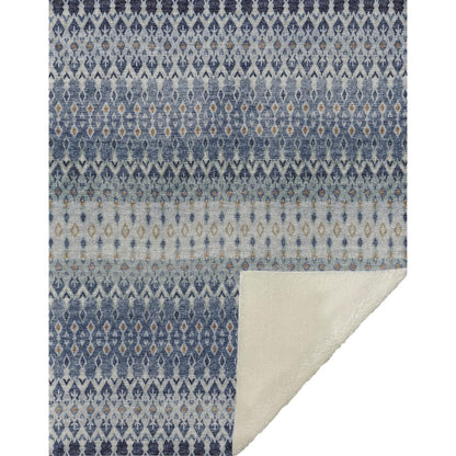 50" X 70" Blue And Orange Geometric Microfiber Plush Throw Blanket