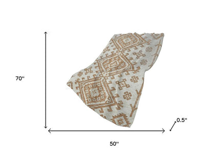50" X 70" Beige And Chocolate Southwestern Polyester Woven Plush Throw Blanket
