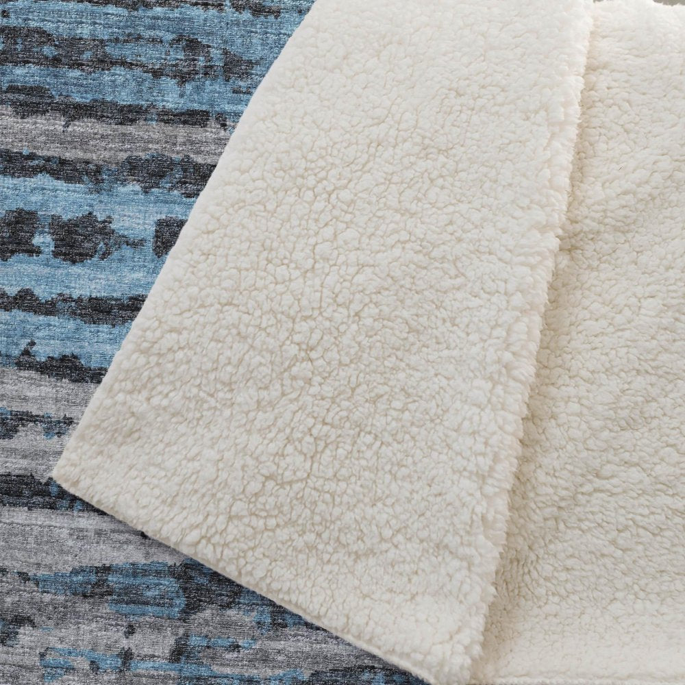 50" X 70" Blue And Charcoal Striped Microfiber Plush Throw Blanket