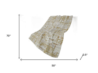 50" X 70" Coffee And Beige Abstract Polyester Woven Plush Throw Blanket