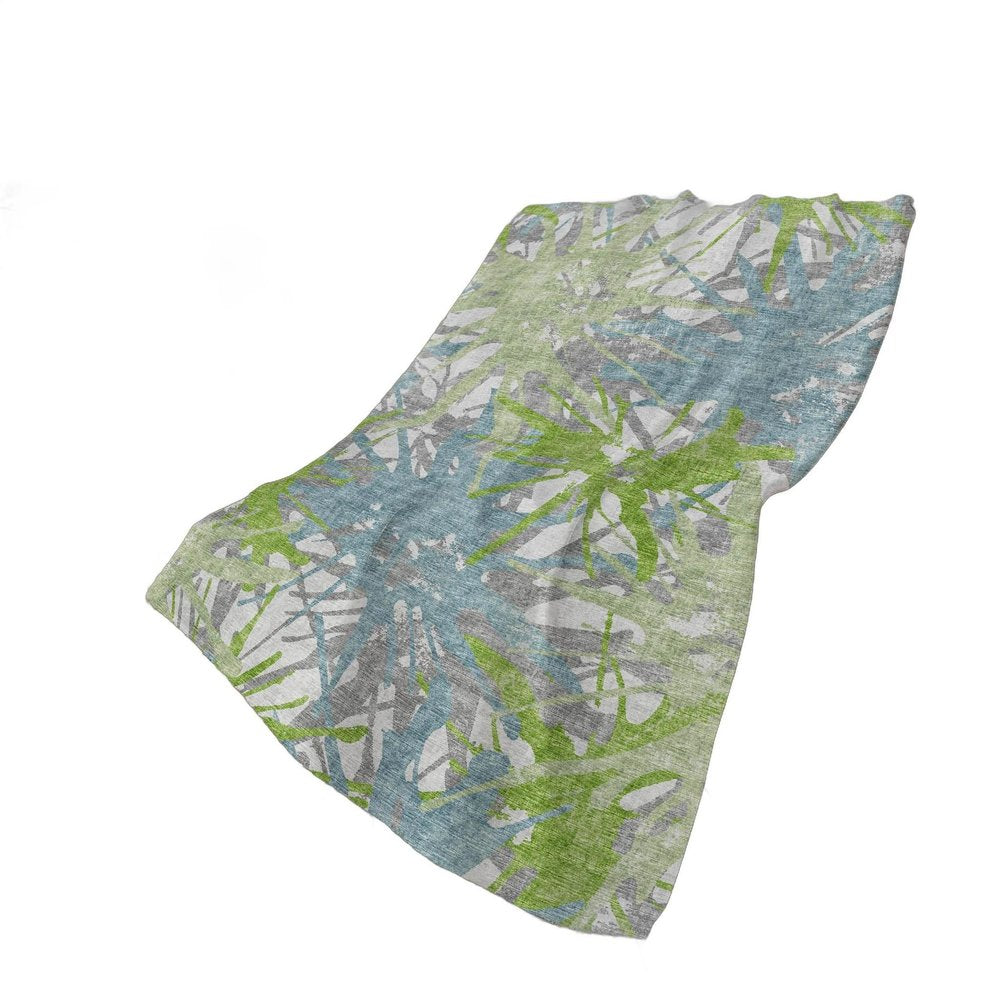 50" X 70" Green Teal And Gray Abstract Polyester Woven Plush Throw Blanket