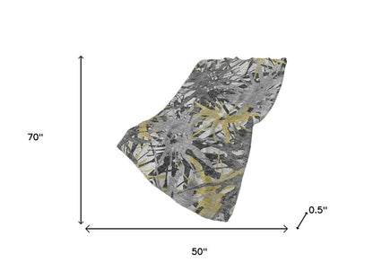 50" X 70" Gold And Gray Abstract Polyester Woven Plush Throw Blanket