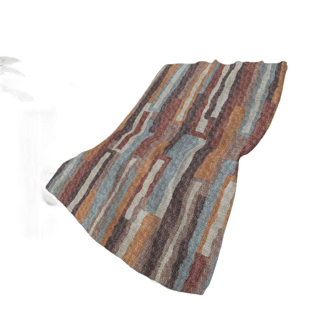 50" X 70" Rust Blue And Beige Abstract Polyester Woven Plush Throw Blanket