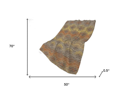 50" X 70" Orange Gold And Gray Geometric Polyester Woven Plush Throw Blanket