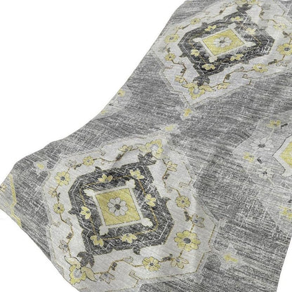 50" X 70" Silver Yellow And Charcoal Floral Polyester Woven Plush Throw Blanket