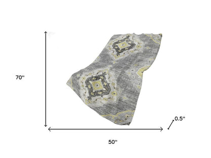 50" X 70" Silver Yellow And Charcoal Floral Polyester Woven Plush Throw Blanket