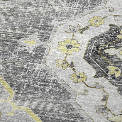 50" X 70" Silver Yellow And Charcoal Floral Polyester Woven Plush Throw Blanket