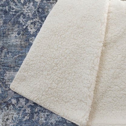 50" X 70" Blue And Pewter Floral Polyester Woven Plush Throw Blanket