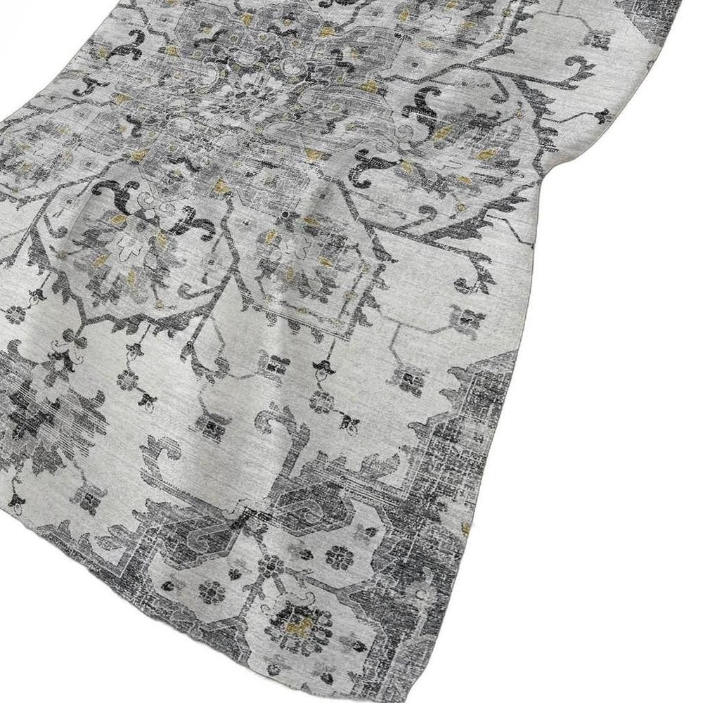 50" X 70" Charcoal Gray And Ivory Floral Polyester Woven Plush Throw Blanket