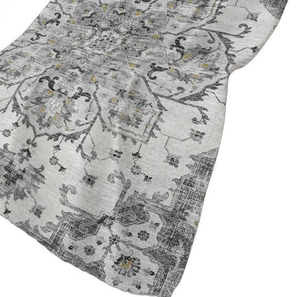 50" X 70" Charcoal Gray And Ivory Floral Polyester Woven Plush Throw Blanket