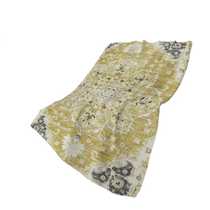 50" X 70" Ivory Gray And Gold Floral Polyester Woven Plush Throw Blanket