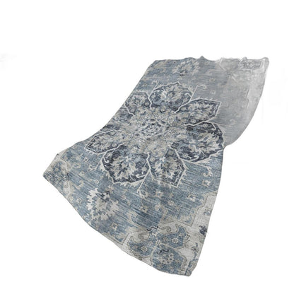 50" X 70" Blue And Ivory Floral Polyester Woven Plush Throw Blanket