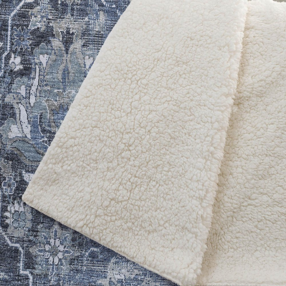 50" X 70" Blue Gray And Ivory Floral Polyester Woven Plush Throw Blanket