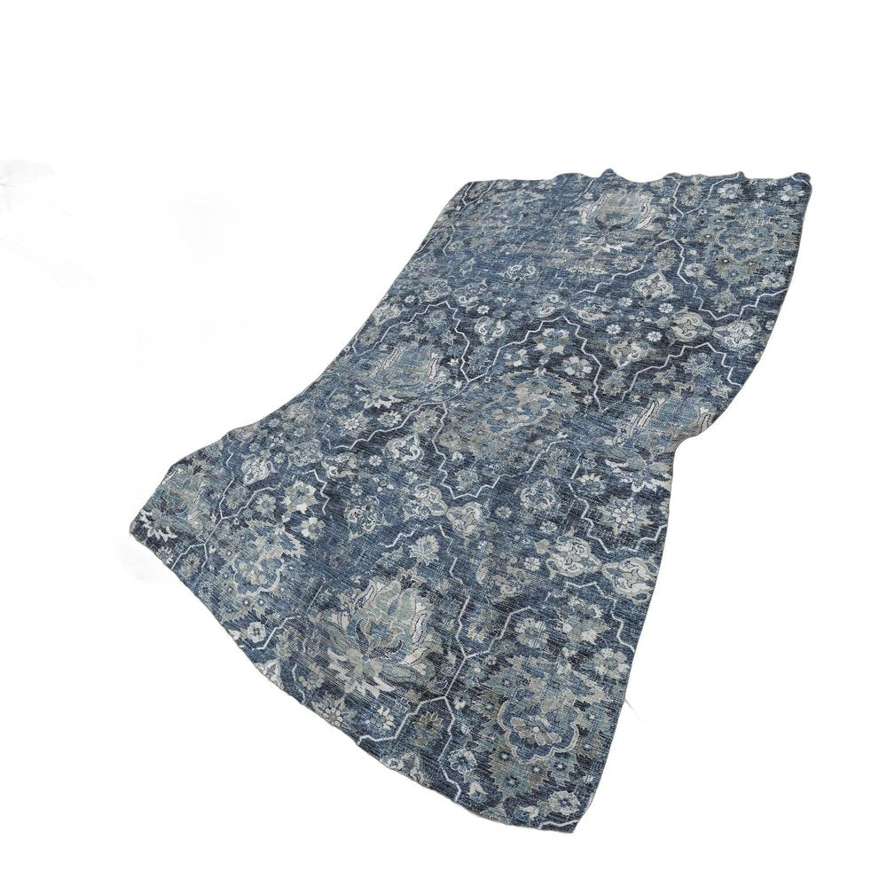 50" X 70" Blue Gray And Ivory Floral Polyester Woven Plush Throw Blanket
