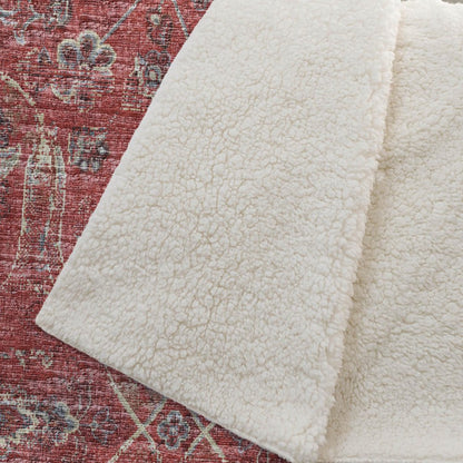 50" X 70" Red Pewter And Beige Damask Microfiber Plush Throw Blanket