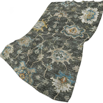 50" X 70" Beige Blue And Gold Floral Polyester Woven Plush Throw Blanket