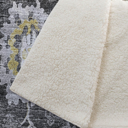 50" X 70" Gray And Gold Floral Polyester Woven Plush Throw Blanket
