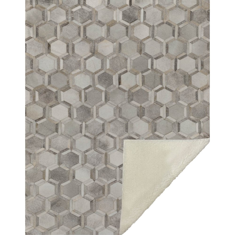 50" X 70" Gray And Ivory Geometric Microfiber Plush Throw Blanket