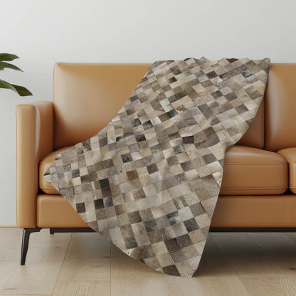 50" X 70" Gray Beige And Black Geometric Microfiber Plush Throw Blanket