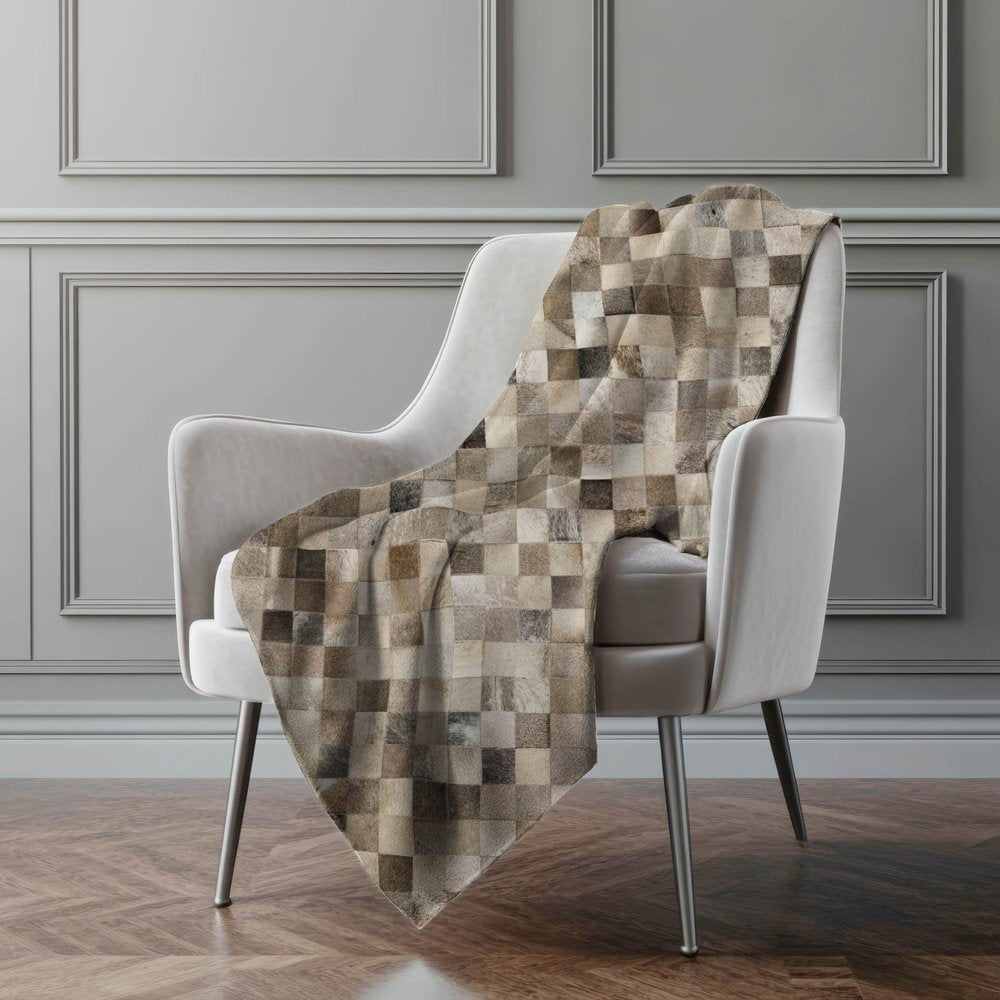 50" X 70" Gray Beige And Black Geometric Microfiber Plush Throw Blanket