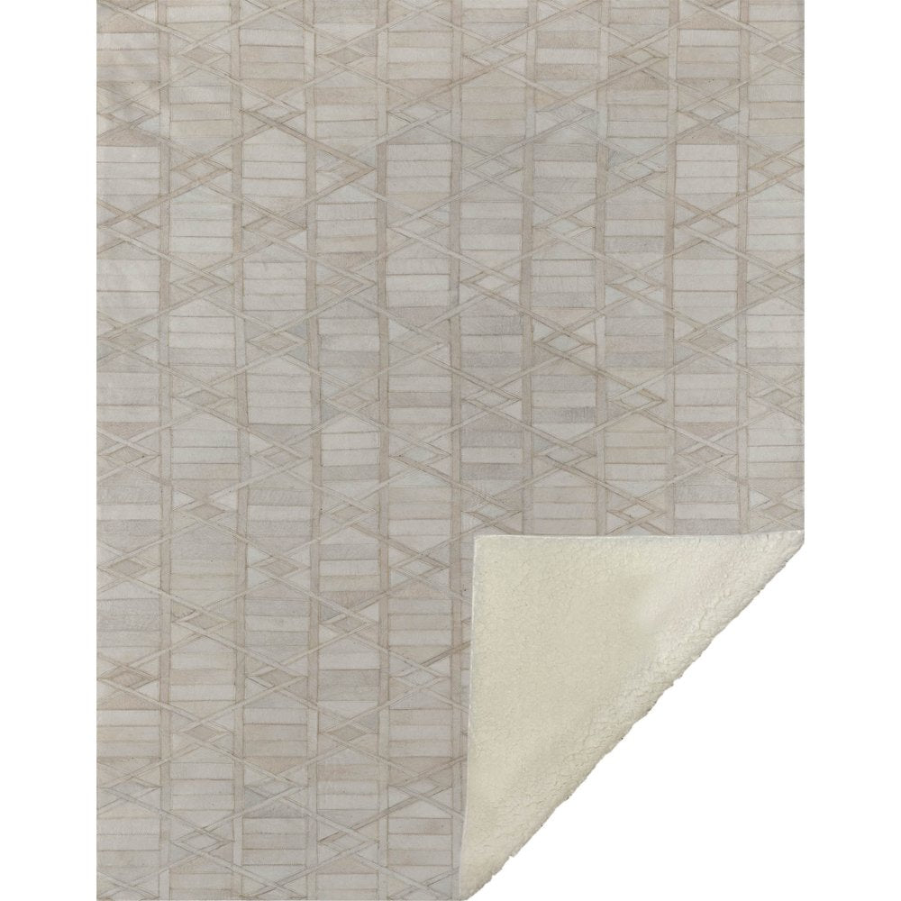 50" X 70" Ivory And Beige Geometric Microfiber Plush Throw Blanket
