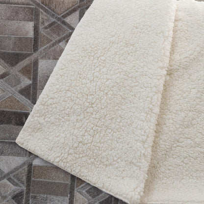 50" X 70" Gray Black And Beige Geometric Polyester Woven Plush Throw Blanket