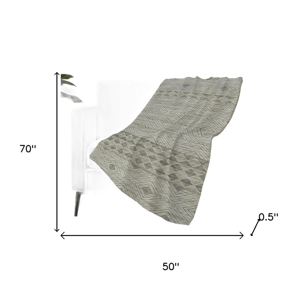 50" X 70" Taupe And Ivory Geometric Polyester Woven Plush Throw Blanket