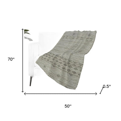 50" X 70" Taupe And Ivory Geometric Polyester Woven Plush Throw Blanket
