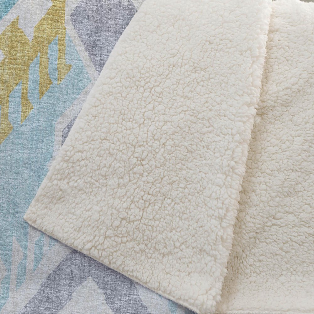 50" X 70" Aqua Gold And Ivory Ikat Microfiber Plush Throw Blanket