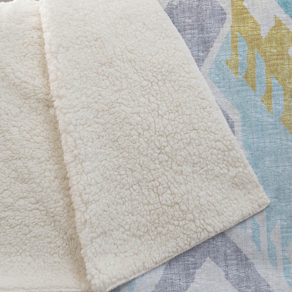 50" X 70" Aqua Gold And Ivory Ikat Microfiber Plush Throw Blanket