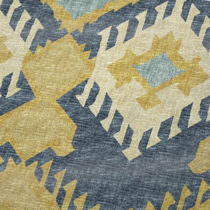 50" X 70" Yellow And Blue Ikat Polyester Woven Plush Throw Blanket