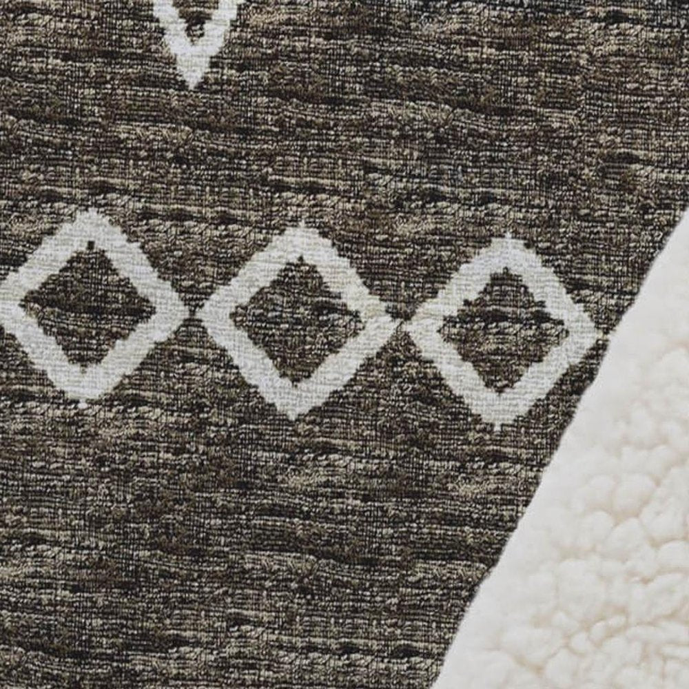50" X 70" Brown Ivory And Gold Geometric Polyester Woven Plush Throw Blanket