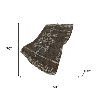 50" X 70" Brown Ivory And Gold Geometric Polyester Woven Plush Throw Blanket