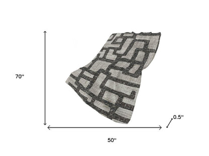 50" X 70" Gray And Black Abstract Polyester Woven Plush Throw Blanket