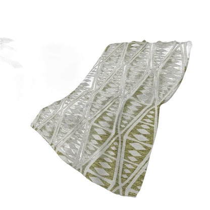 50" X 70" Olive Green And Beige Geometric Polyester Woven Plush Throw Blanket