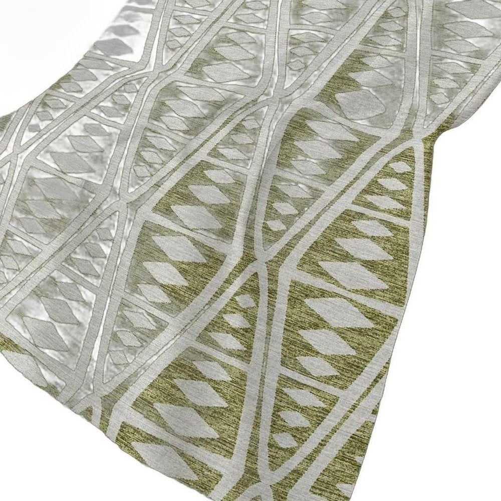 50" X 70" Olive Green And Beige Geometric Polyester Woven Plush Throw Blanket