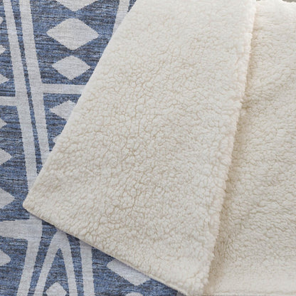 50" X 70" Blue And Ivory Geometric Microfiber Plush Throw Blanket