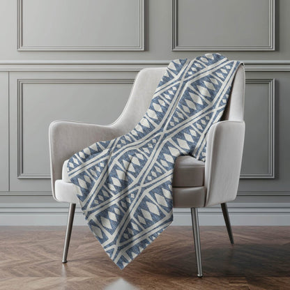 50" X 70" Blue And Ivory Geometric Microfiber Plush Throw Blanket