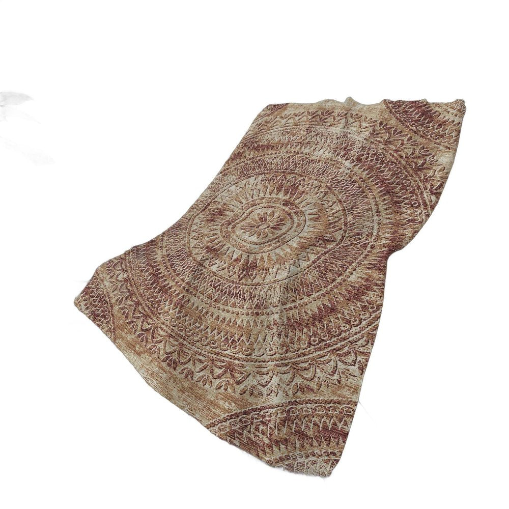 50" X 70" Rust And Beige Floral Polyester Woven Plush Throw Blanket