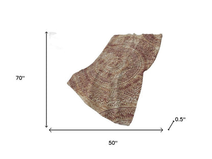 50" X 70" Rust And Beige Floral Polyester Woven Plush Throw Blanket