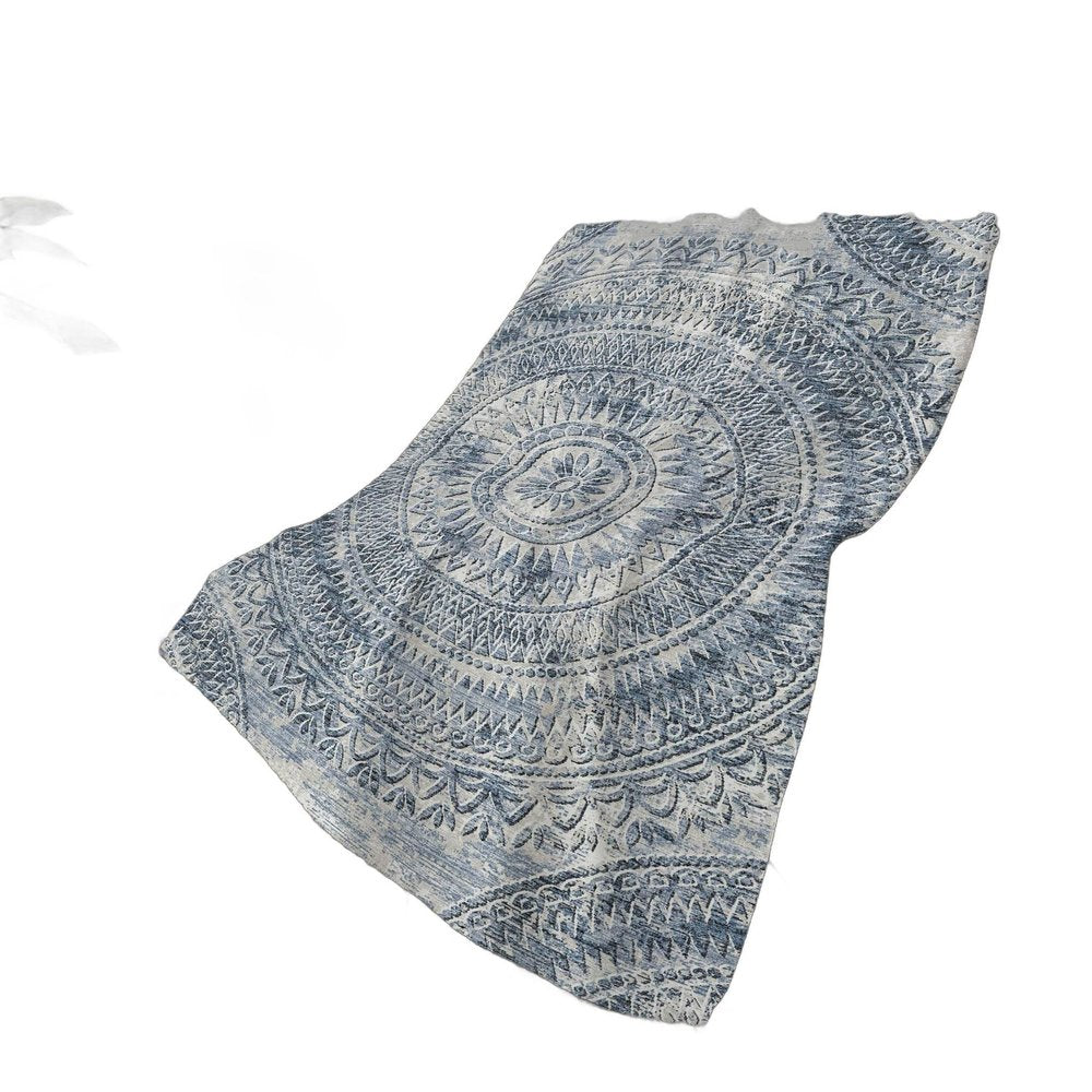 50" X 70" Blue And Ivory Floral Polyester Woven Plush Throw Blanket