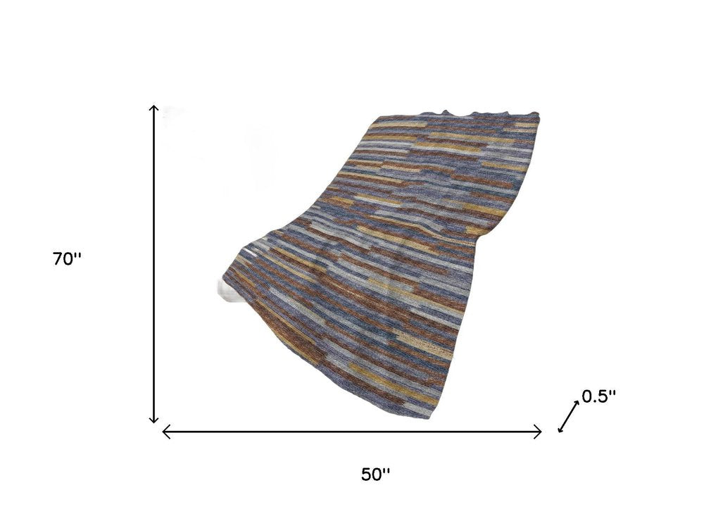 50" X 70" Blue Chocolate And Beige Abstract Polyester Woven Plush Throw Blanket