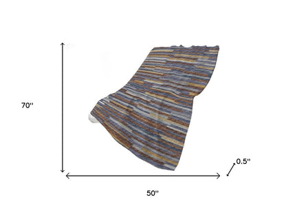 50" X 70" Blue Chocolate And Beige Abstract Polyester Woven Plush Throw Blanket