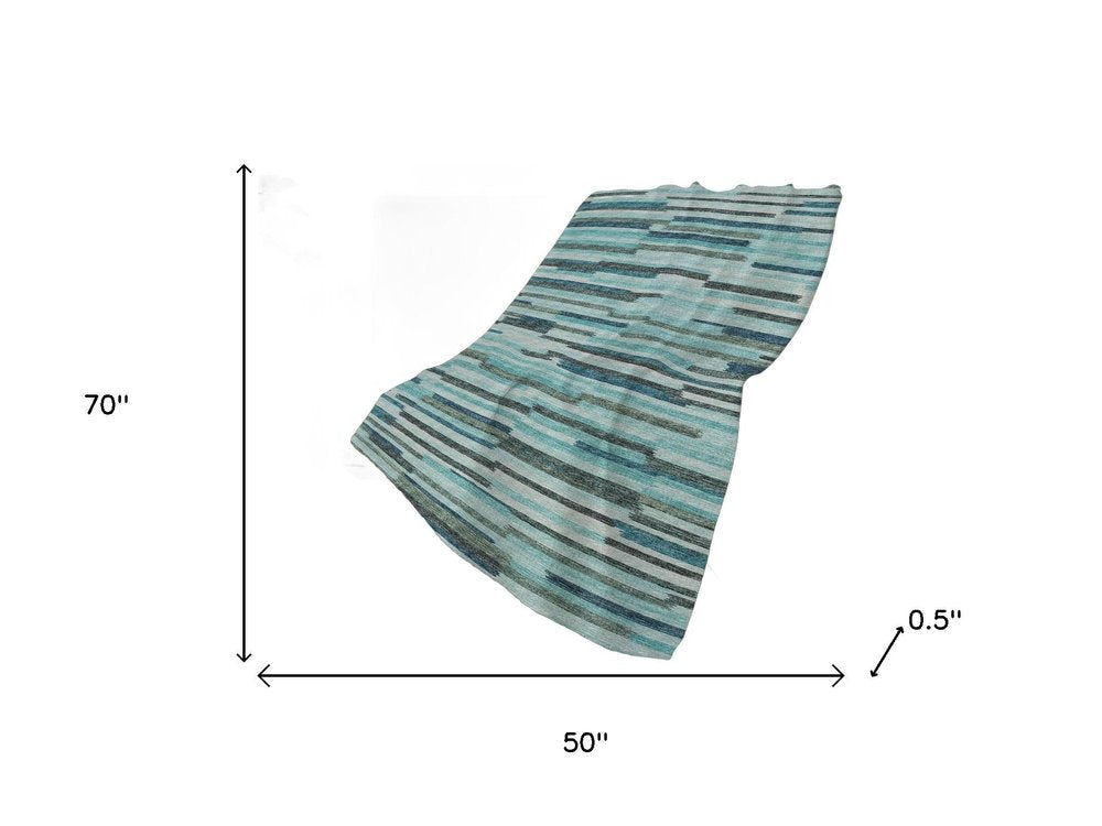 50" X 70" Turquoise And Gray Abstract Polyester Woven Plush Throw Blanket