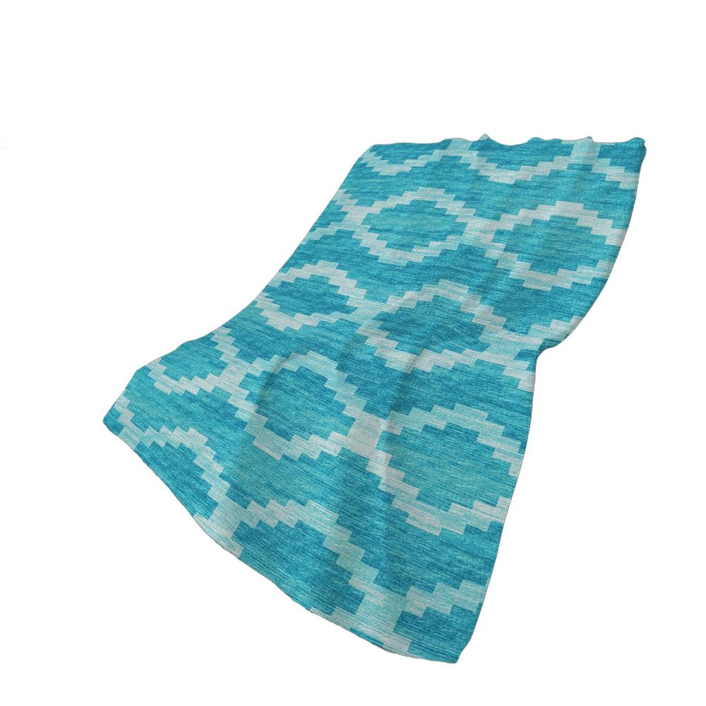 50" X 70" Turquoise And Aqua Geometric Polyester Woven Plush Throw Blanket