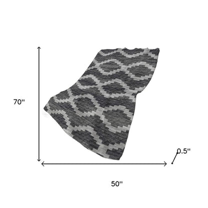 50" X 70" Gray And Charcoal Geometric Polyester Woven Plush Throw Blanket