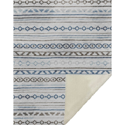 50" X 70" Gray Blue And Ivory Geometric Microfiber Plush Throw Blanket