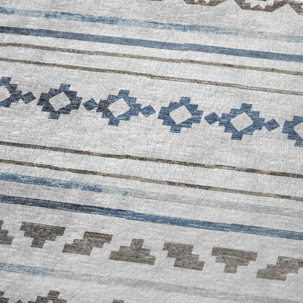 50" X 70" Gray Blue And Ivory Geometric Microfiber Plush Throw Blanket